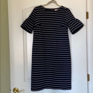 Loft bell sleeved dress. Small Tall. Blue &white
